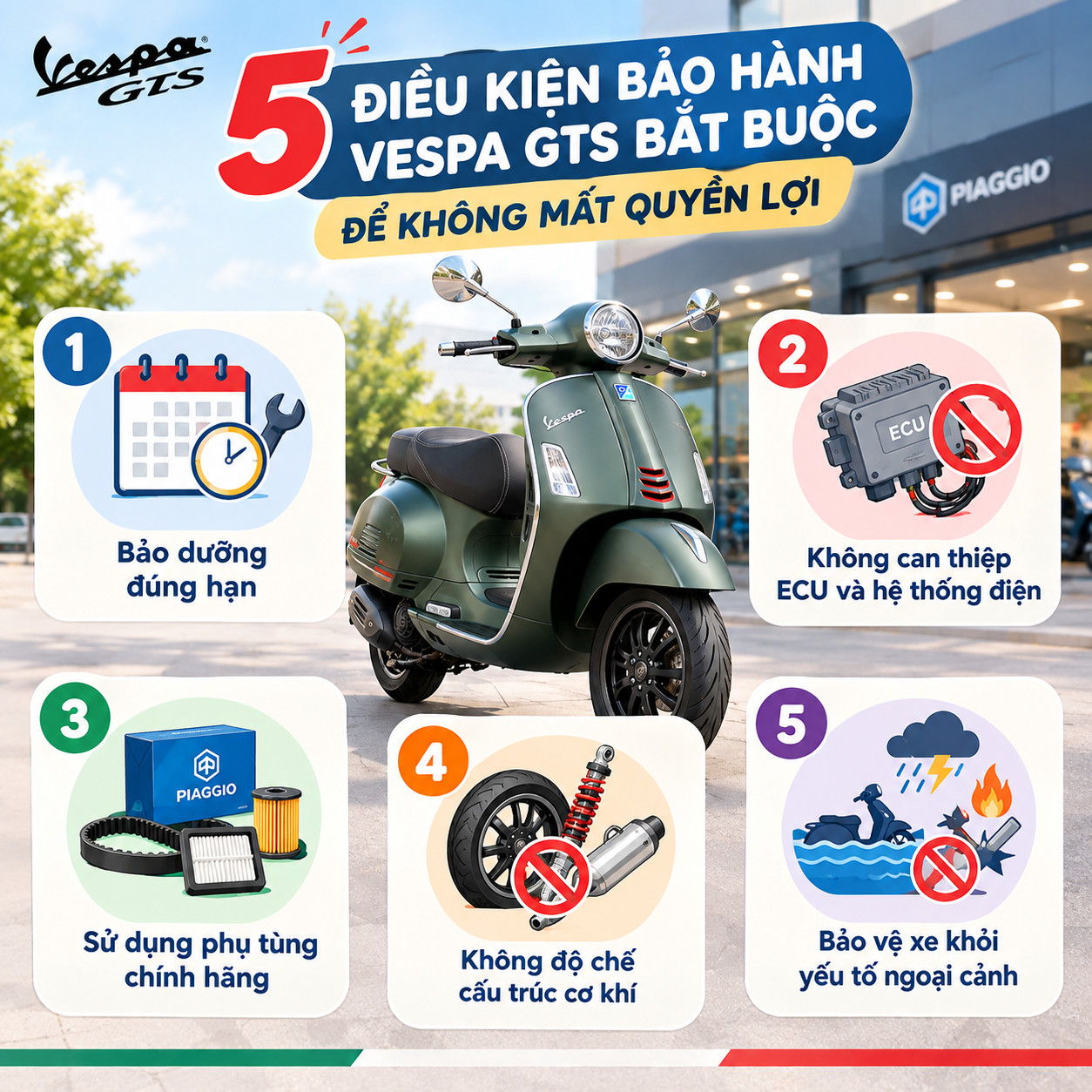 5 Điều kiện bảo hành Vespa GTS bắt buộc để không mất quyền lợi