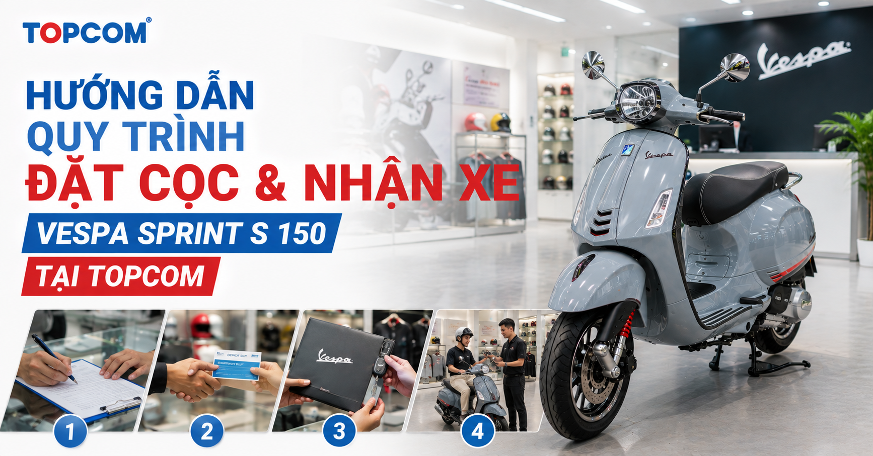 Hướng dẫn quy trình đặt cọc và nhận xe Vespa Sprint S 150 tại Topcom