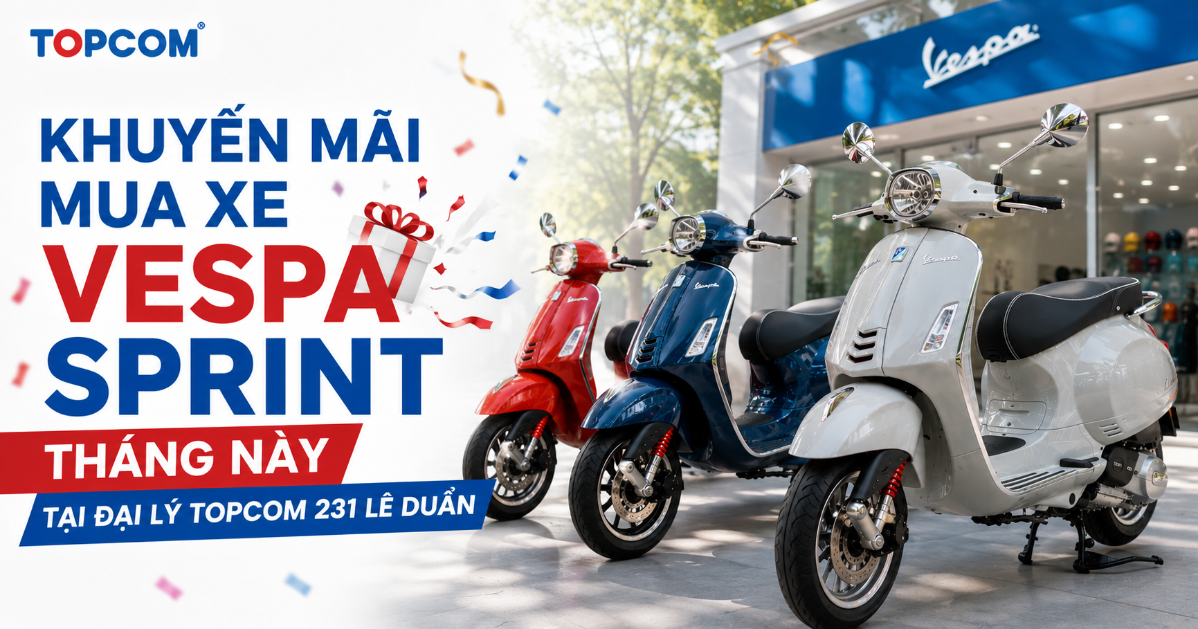 Khuyến mãi mua xe Vespa Sprint tháng này tại đại lý Topcom 231 Lê Duẩn