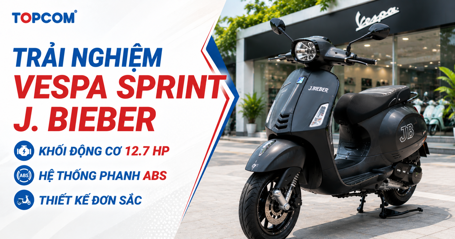 Trải nghiệm Vespa Sprint Justin Bieber Khối động cơ 12.7 HP hệ thống phanh ABS và thiết kế đơn sắc