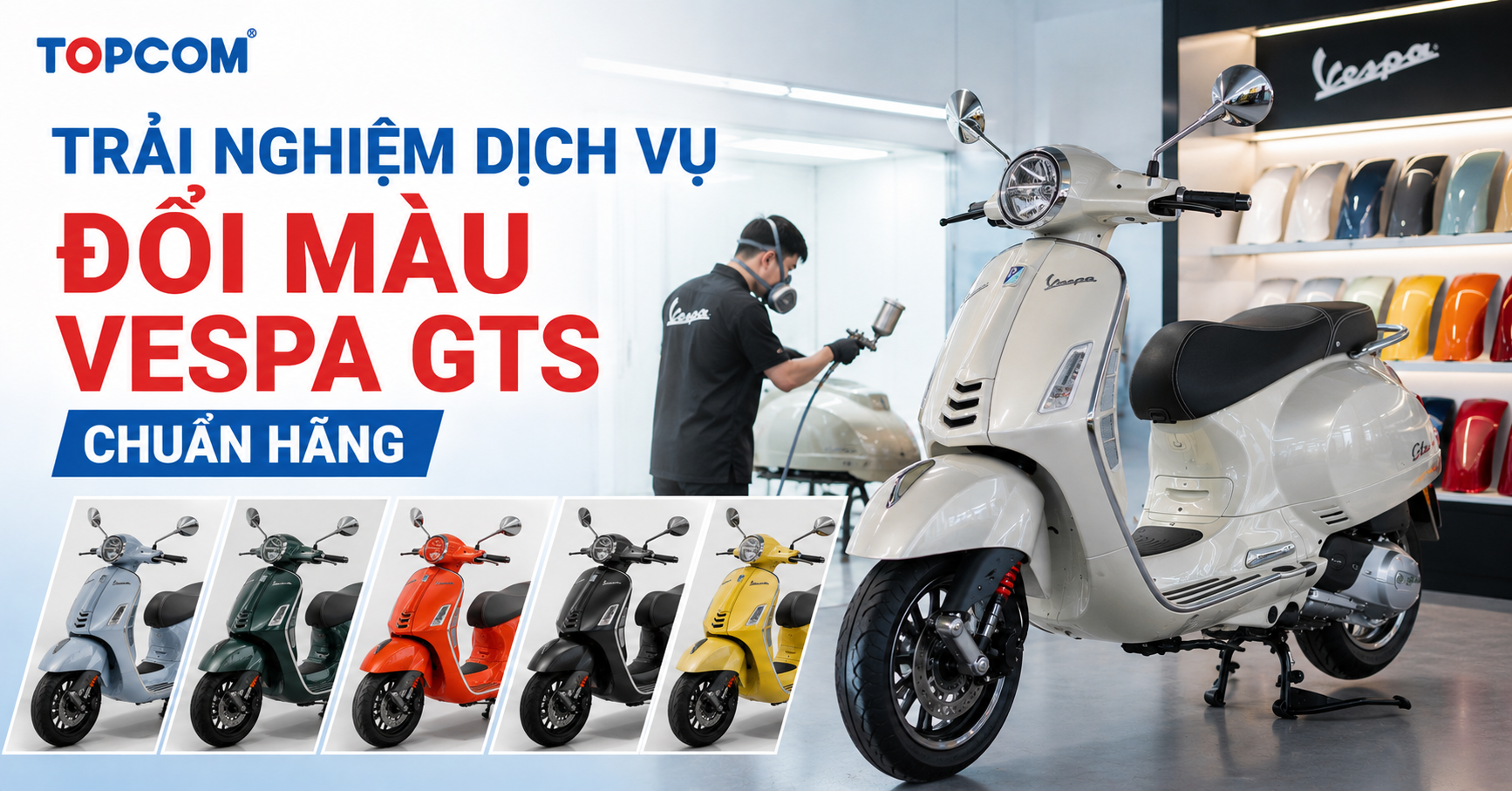 Trải nghiệm dịch vụ đổi màu Vespa GTS chuẩn hãng: Bảng giá sơn Vespa và mã màu gốc