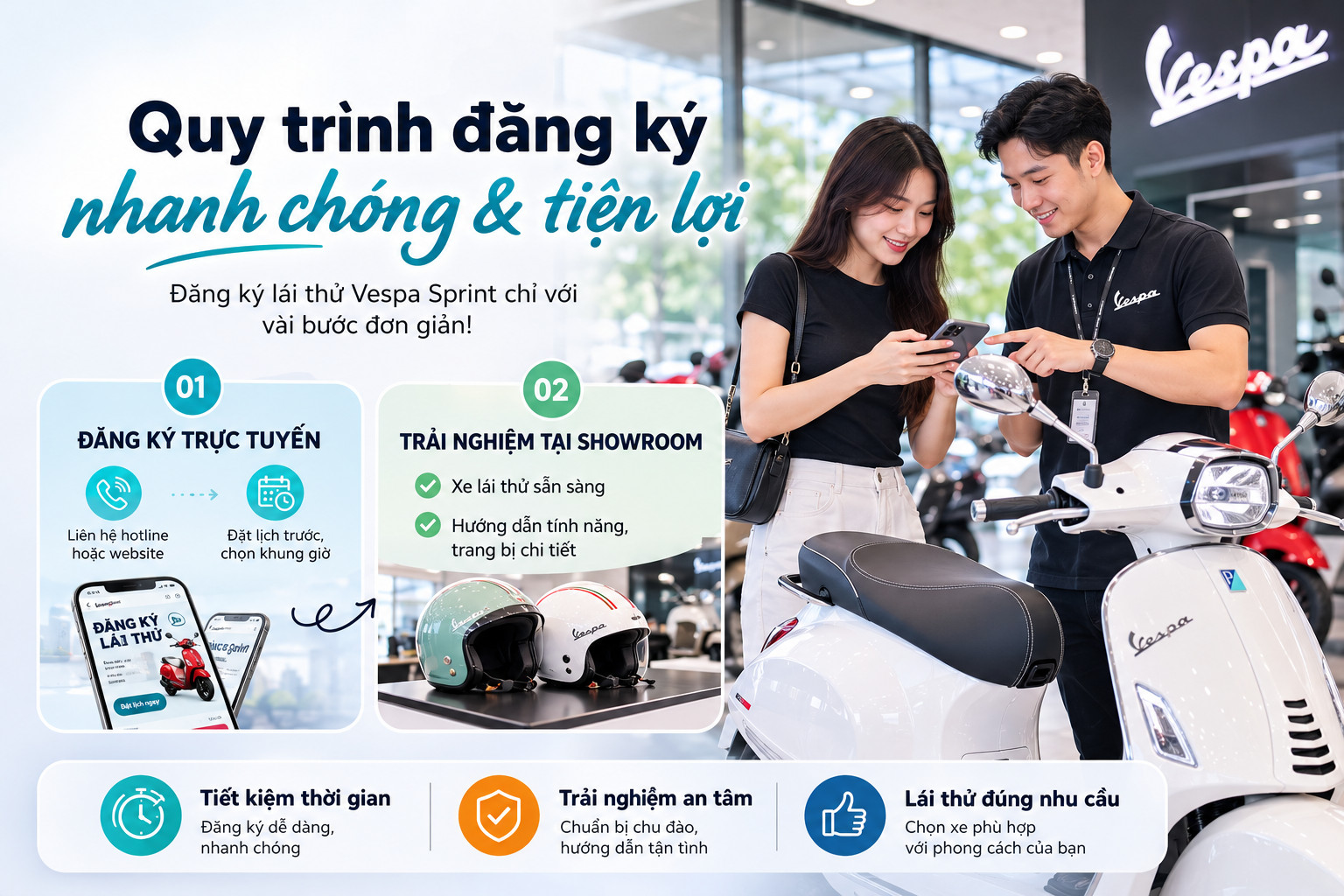 quy trình đăng ký lái thử Vespa tại topcom