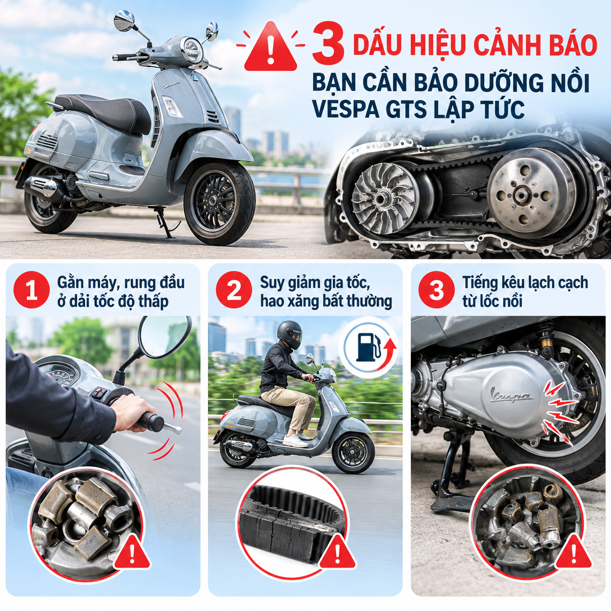 3 Dấu hiệu cảnh báo bạn cần bảo dưỡng nồi Vespa GTS lập tức