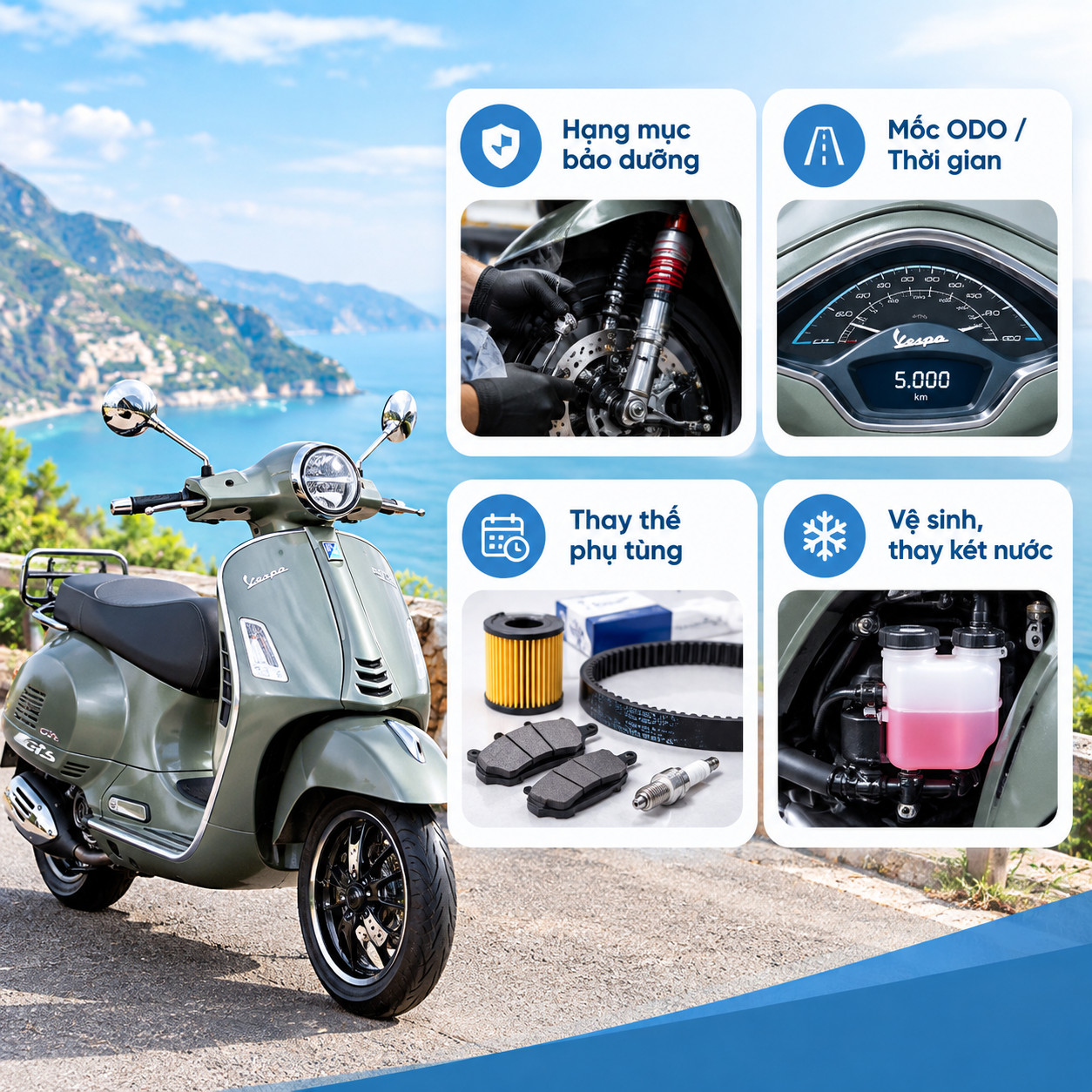 Bao lâu cần thay két nước Vespa GTS và dung dịch tản nhiệt mới