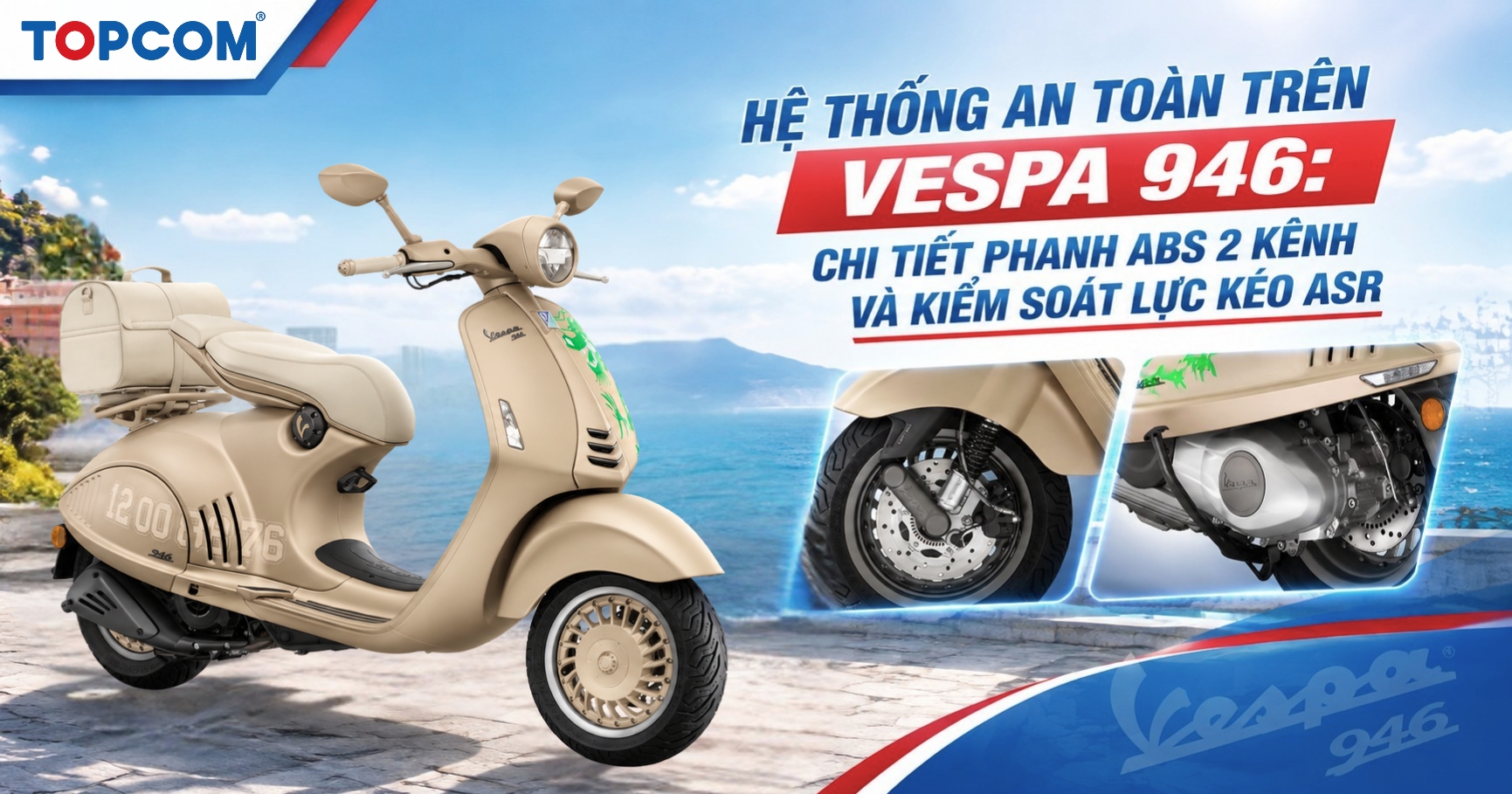 Hệ thống an toàn trên Vespa 946_ Chi tiết phanh ABS 2 kênh và kiểm soát lực kéo ASR