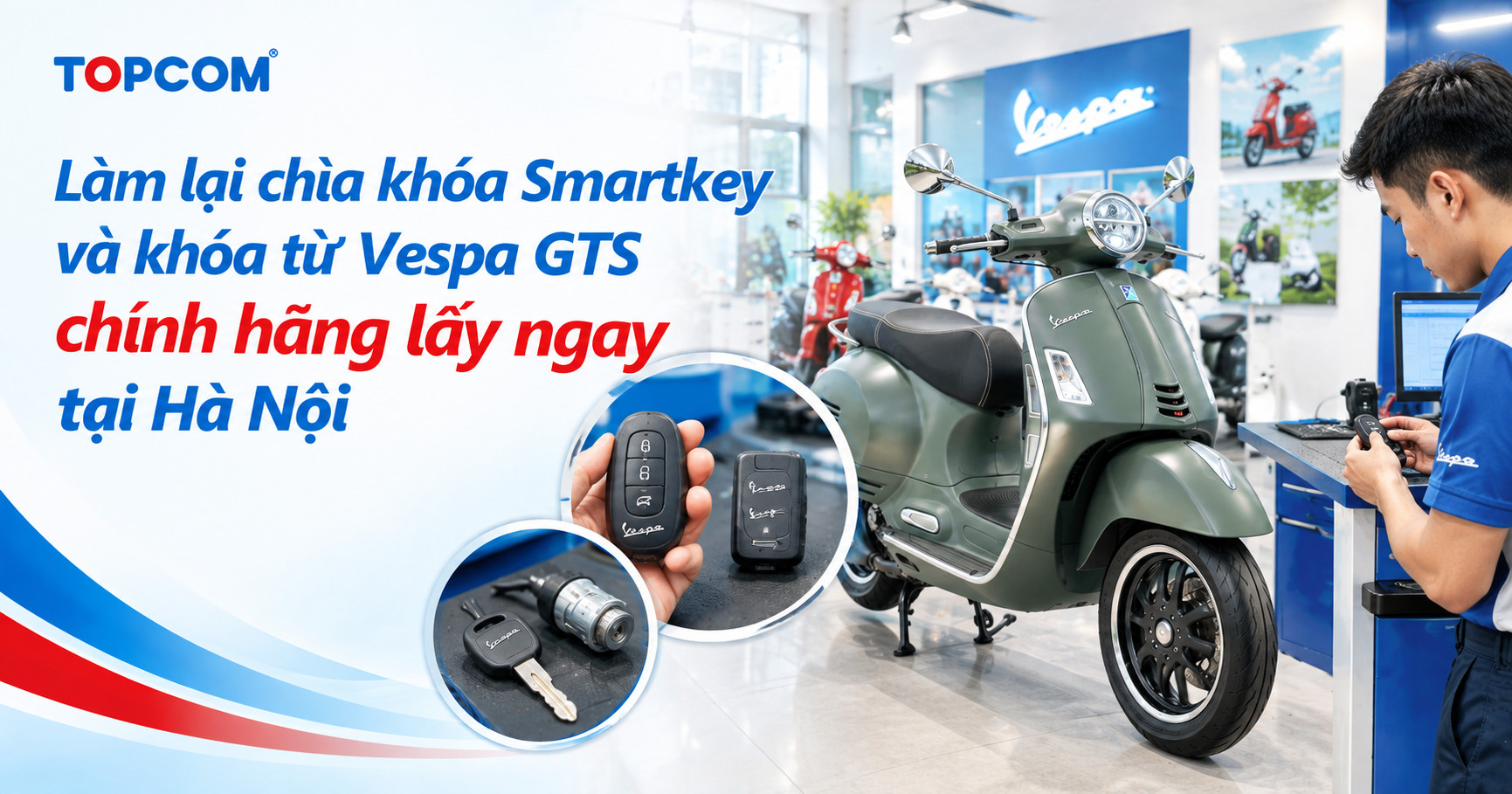 Làm lại chìa khóa Smartkey và khóa từ Vespa GTS chính hãng lấy ngay tại Hà Nội