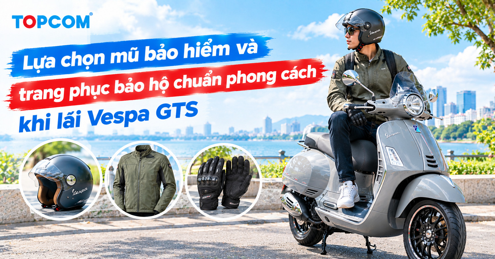 Lựa chọn mũ bảo hiểm và trang phục bảo hộ chuẩn phong cách khi lái Vespa GTS