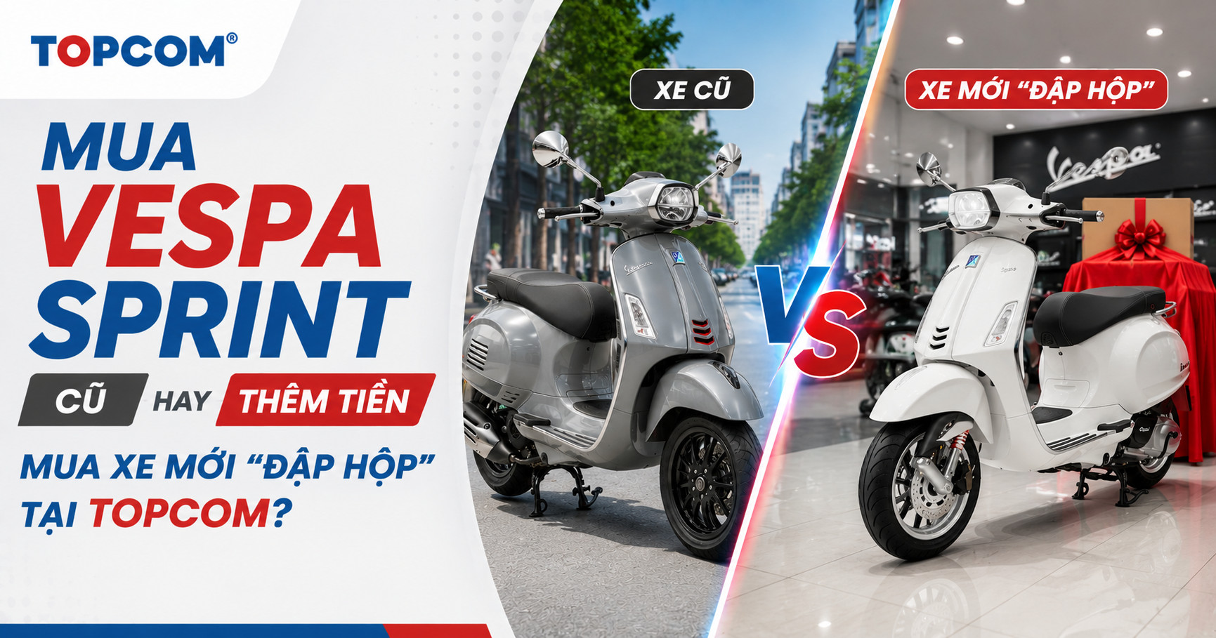 Mua Vespa Sprint cũ hay thêm tiền mua xe mới đập hộp tại Topcom