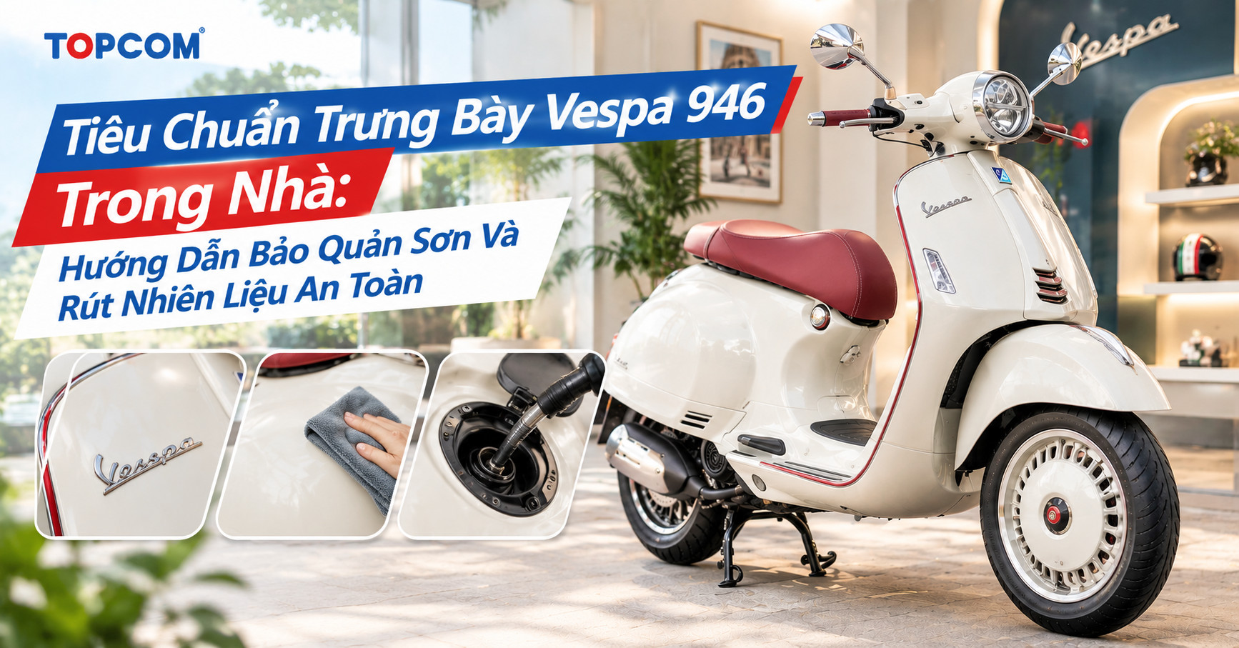 Tiêu Chuẩn Trưng Bày Vespa 946 Trong Nhà Hướng Dẫn Bảo Quản Sơn Và Rút Nhiên Liệu An Toàn